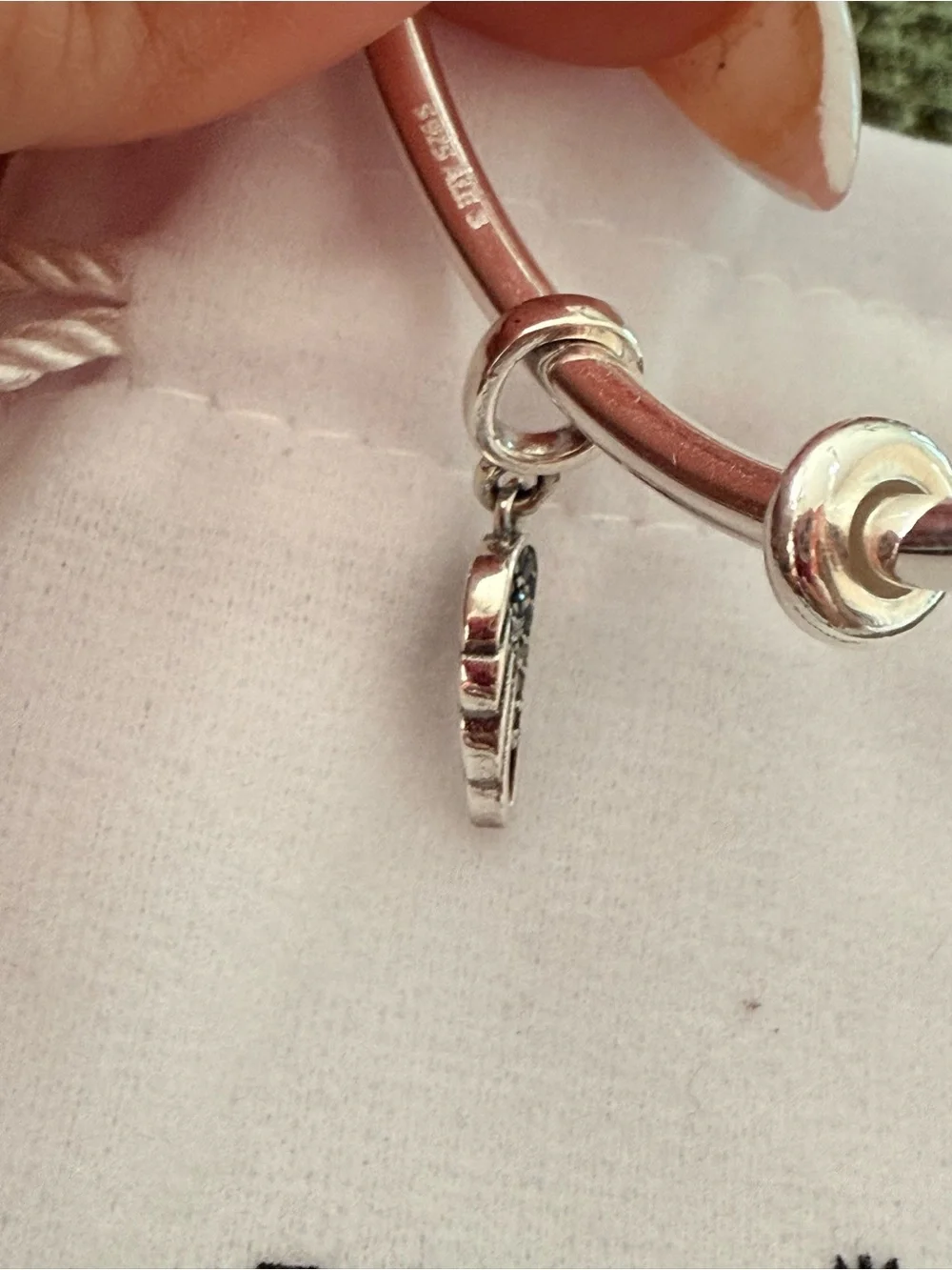 Pandora Silver Angel Wing Charm with Blue and Clear Stones